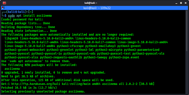 asciinema installing on Kali Linux