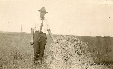 Man in hat shock of grain