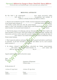 specimen affidavit for change in name/deed poll/sworn affidavit