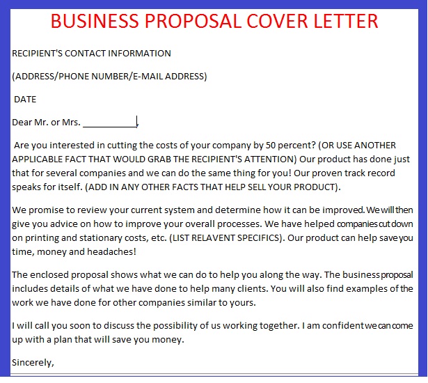 business proposal cover letter example