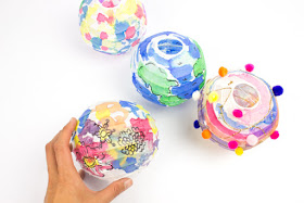 painted watercolor paper lanterns craft (cute fish, pom pom, earth, and jellyfish kids craft!)