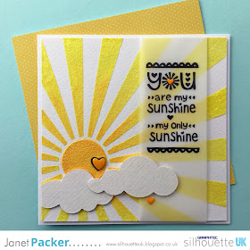 Make re-usable stencils and masks with the Silhouette Stencil Material (non-adhesive). Demonstration project is a bright "You are my sunshine", Designed by Janet Packer (Crafting Quine) for the Silhouette UK Blog.