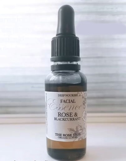 natural facial oil from The Rose Tree set against a light grey background