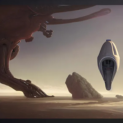 Hovering spaceship artwork by Lee Lewis UFO Researcher.