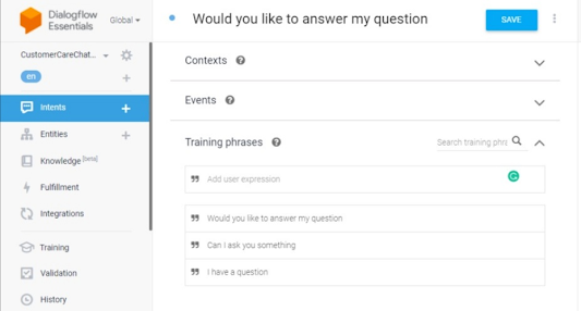 training of Dialogflow chatbots