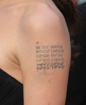 Angelina Jolie's Geocaching Tattoo of tattoo design: