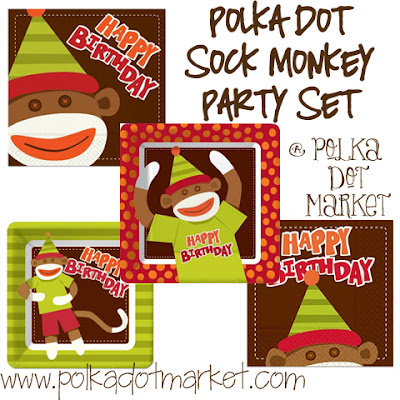 Monkey Themed Birthday Party on Com    Blog Archiv    New Polka Dot Sock Monkey Plates And Napkins
