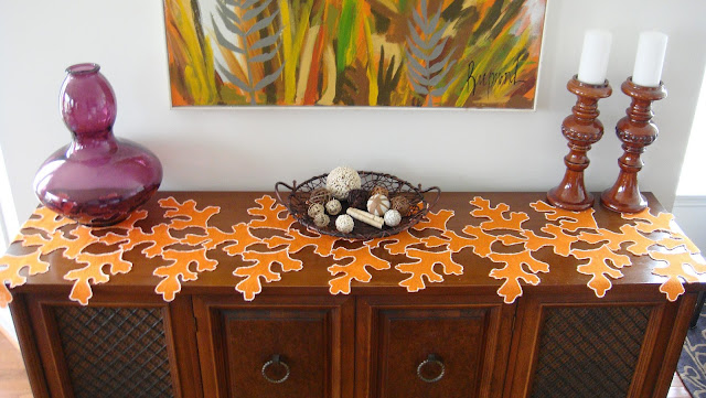 Orange Burlap Leaf Table Runner 