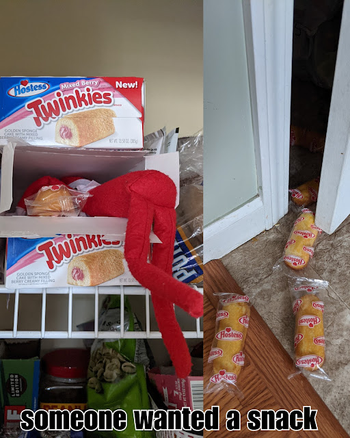 Elf on the Shelf eating Twinkies, Elf on the Shelf in pantry, Elf on the Shelf eating, Elf on the Shelf food, Elf on the Shelf mess, Elf on the Shelf, Elf on the Shelf ideas, easy Elf on the Shelf ideas, Christmas elf, fun Elf on the Shelf ideas,