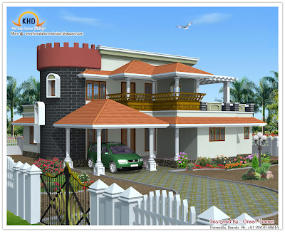 222 Square meter (2390 SqFt.) Kerala Style House Architecture - October 2011