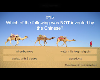 Which of the following was NOT invented by the Chinese? Answer choices include: wheelbarrows, water mills to grind grain, a plow with 2 blades, aquaducts