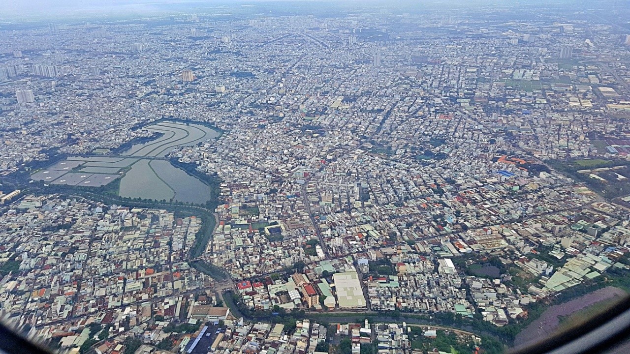 aerial view of Ho Chi Minh City (Saigon) after a vietjet takeoff