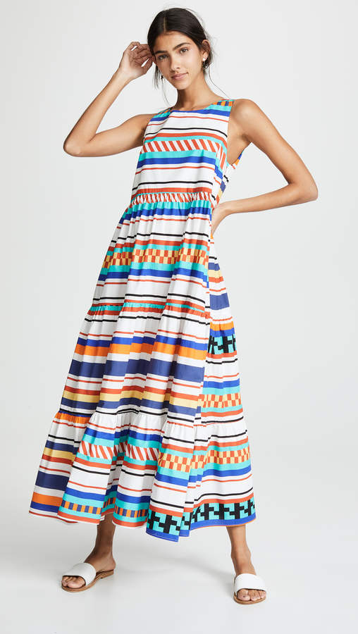 MDS Stripes Peasant Dress