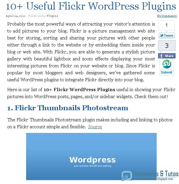 Le site du jour : 12 Plugins WordPress pour afficher vos photos de Flickr sur votre blog