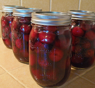 Jars of Canned Cherries in Honey Sauce