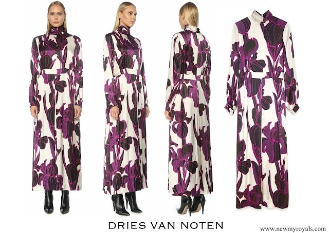 Queen Mathilde wore Dries van Noten floral long sleeve silk dress