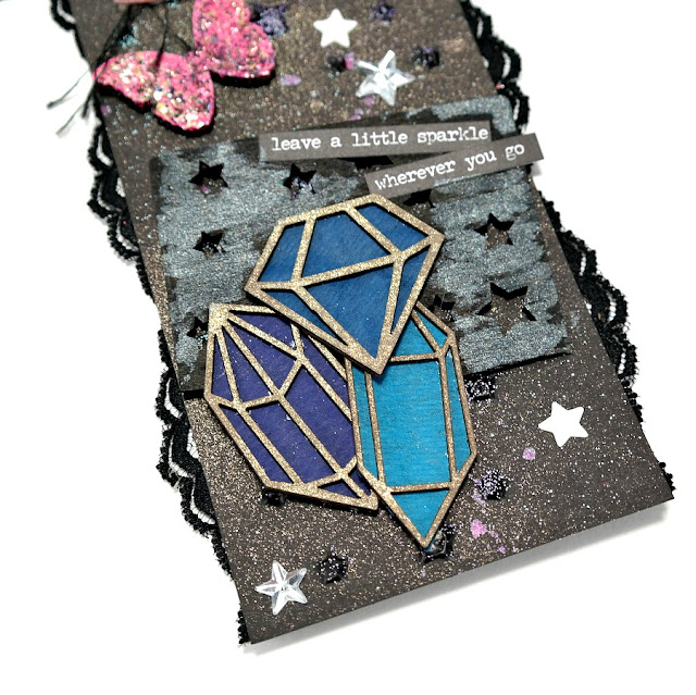 Gemstone Galaxy Black Tag Set with Chipboard Gems Butterflies and Stars