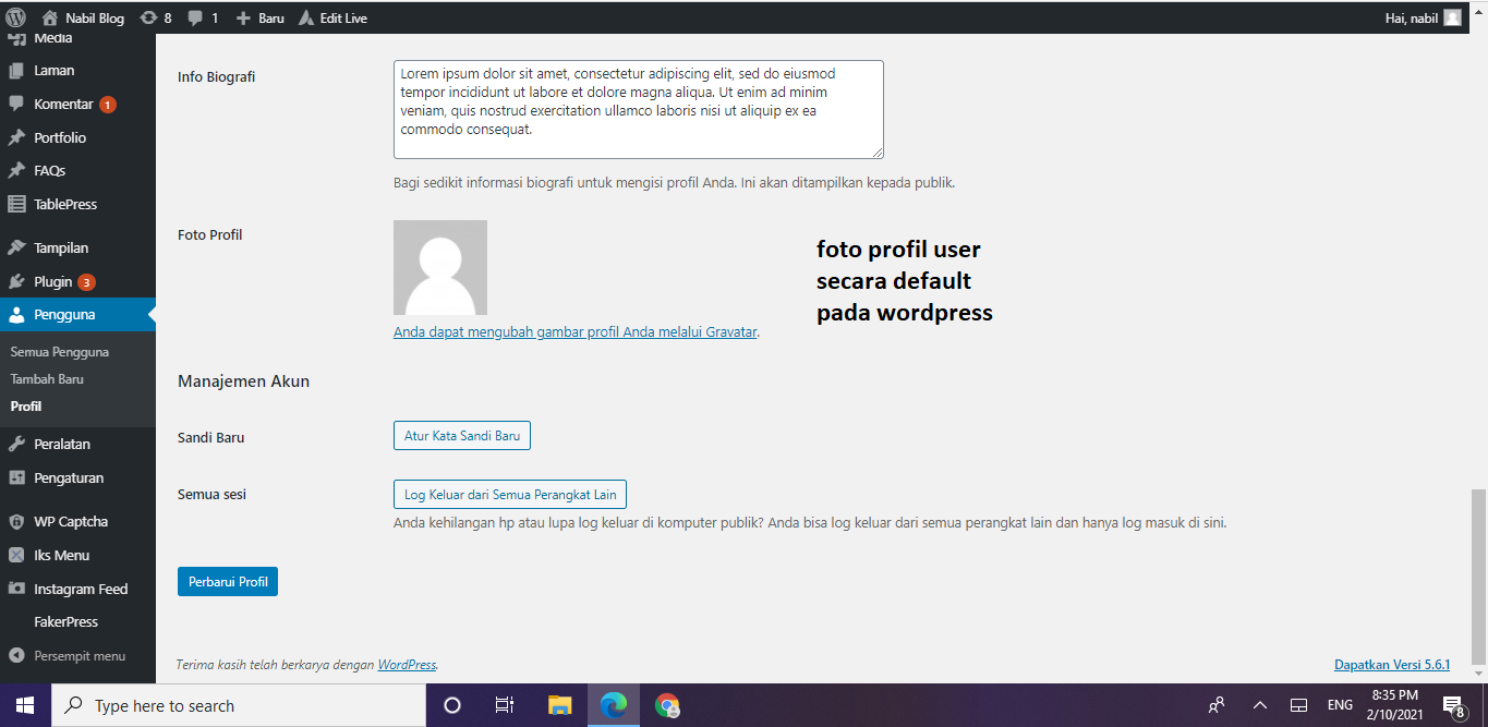 cara ganti foto profil wordpress