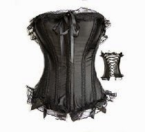 <br />Black Satin Lace up Boned Corset bustier Underwear Bodyshaper Plus size