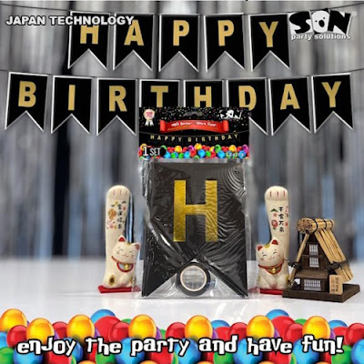 Bunting Flag Segilima HAPPY BIRTHDAY Hitam Print Emas SON (GZ 621-B)