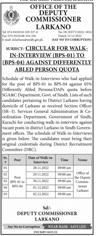 Latest Deputy Commissioner Office Management Posts Karachi 2022