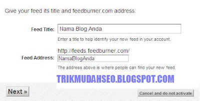 menentukan judul dan url feedburner