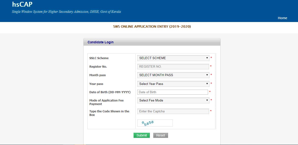 Plus one single window admission, Kerala DHSE ekajalam website