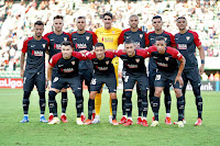 SEVILLA F. C. Temporada 2021-22. Suso, Rakitic, Jordán, Bono, En-Nesyri, Rekik, Diego Carlos. Acuña, Jesús Navas, Óscar Rodríguez, Fernando. ELCHE C. F. 1 SEVILLA F. C. 1. 29/08/2021. Campeonato de Liga de 1ª División, jornada 3. Elche, Alicante, estadio José Martínez Valero. GOLES: 1-0: Enzo Roco. 1-1: 41’, En-Nesyri.