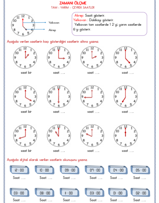 2. Sınıf Matematik Zamanı Ölçme Alıştırmalar