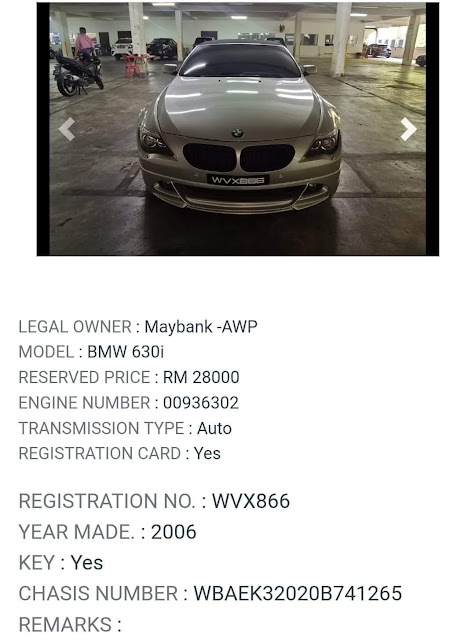 BMW 630i Dilelong pada harga RM28000