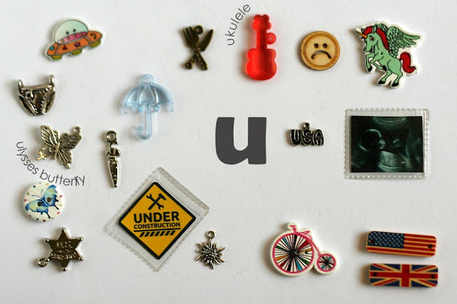 TomToy Individual letter U I spy trinkets for alphabet, Miniature abc objects, Montessori alphabet. Sorting toddler activities