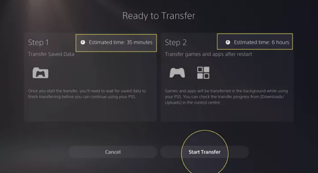 Continue on the Data Transfer PS5