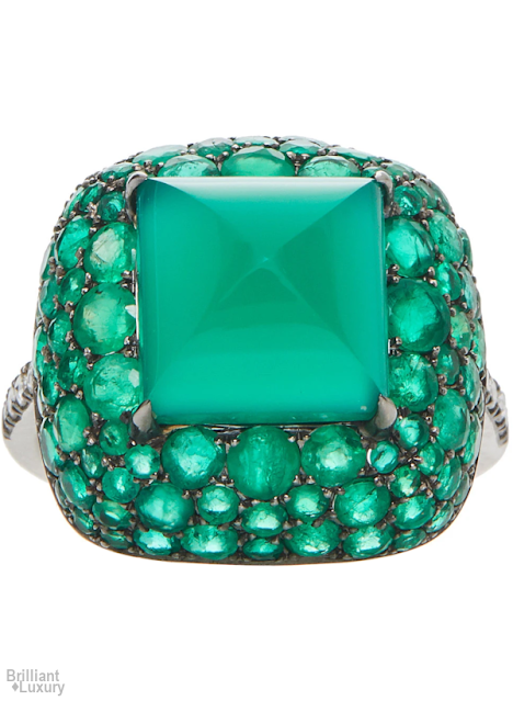 ♦Nam Cho18k white gold green multi-stone diamond ring #pantone #jewelry #green #brilliantluxury