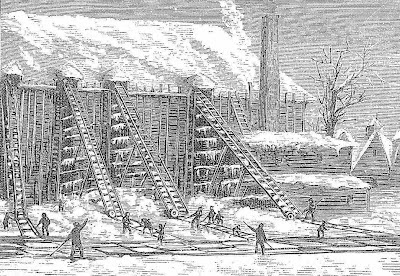blocs de glace, récolte de la glace, ouvriers, XIXe siècle