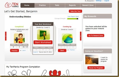 TenMarks start page benjamin