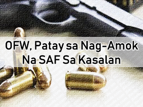 Seven empty cartridges of cal.45 have been recovered by Scene of the Crime Operatives (SOCO) of the Philippine National Police (PNP) on the crime scene— a wedding reception. Two people were killed including an overseas Filipino worker (OFW).  Advertisement        Sponsored Links  Florante Tabuso, 36-year-old OFW, was dead on the spot while three of his relatives, Palmie Susa, 36; Liezel Agcamaran, 33 and 10-year-old Joshua Rubang was severely wounded when PO2 Jun Christopher Briones, a Special Action Force (SAF) member of the PNP went amok after the victim failed to shake his hands at a wedding reception in Brgy. Naglaoa-an, Sto Domingo, Ilocos Sur at around 12:35 at the peak of the wedding celebration.    According to Sr. Insp. Robert Valiente,  Sto. Domingo Police Chief, an argument heated when Tabuso refused to shake the hands of Briones, who is his cousin. Feeling despised, the suspect draws his firearm and fired shots on the OFW and his relatives seated on another table.  The suspect fled at the height of commotion while the victims were brought to the hospital for immediate treatment.   READ MORE: Can A Family Of Five Survive With P10K Income In A Month?    Do You Know The Effects Of Too Much Bad News To Your Body?    Authorized Travel Agency To Process Temporary Visa Bound to South Korea    Who Can Skip Online Appointment And Use The DFA Courtesy Lane For Passport Processing?