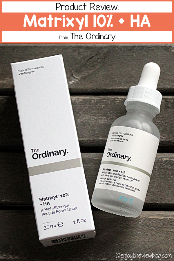 Pinnable image of the Matrixyl 10% + HA from The Ordinary with a heading indicating it is a product review