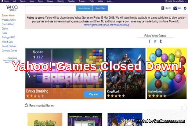 Yahoo! Games Closed Down