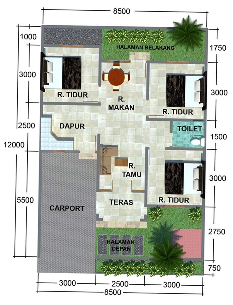 20 Denah Rumah Minimalis 3 Kamar Tidur