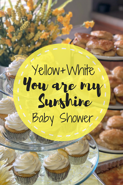 Yellow and White baby girl baby shower decoration ideas. You are my sunshine baby shower theme tips. Food and drinks. Lemon cupcakes. Fruit and yogurt parfait. Baby shower brunch