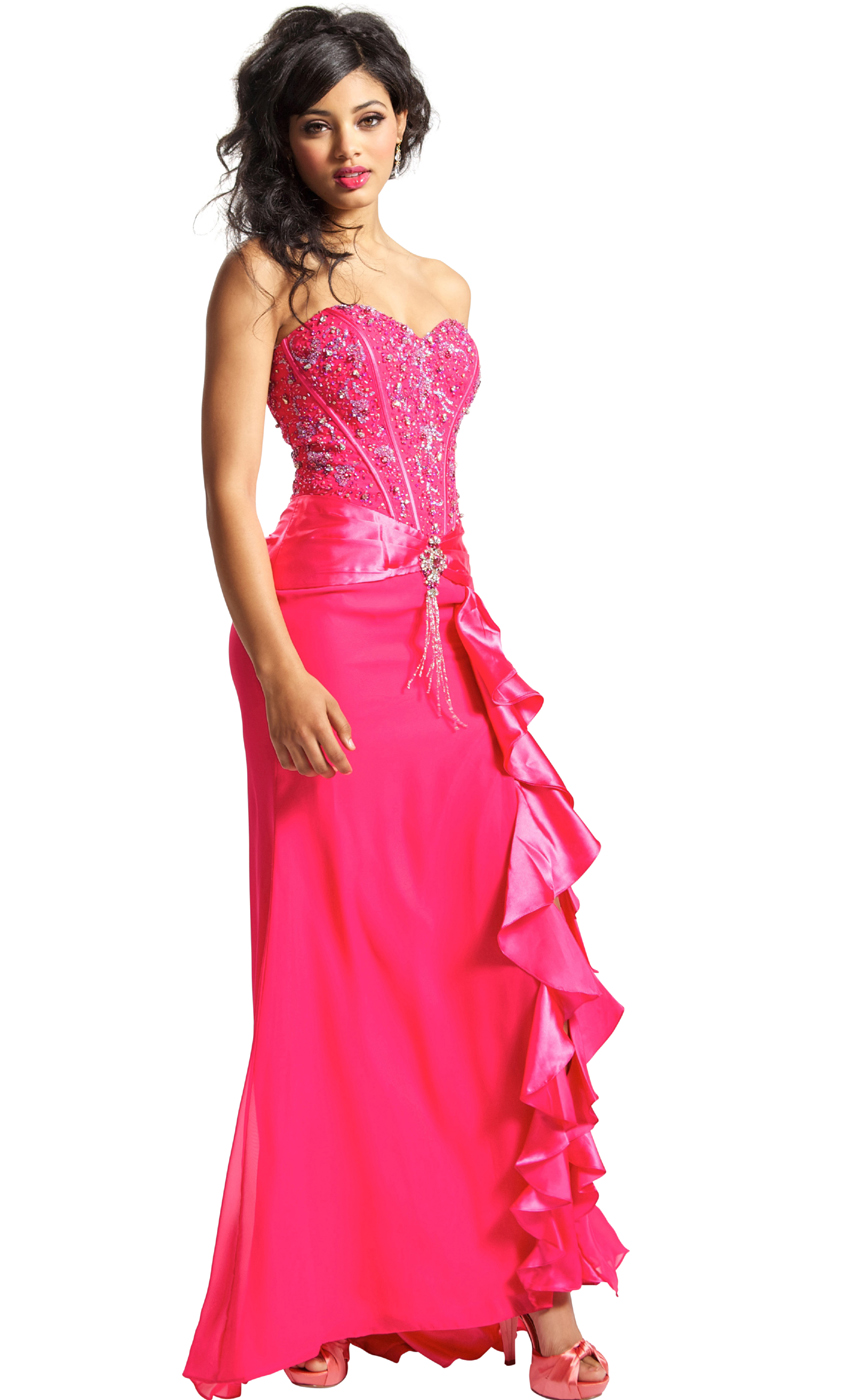 ... Full Length Formal Gown With Side Ruffle Prom Dress Junior Plus Size