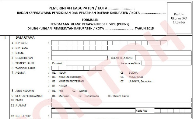 Download Contoh Formulir Isian Data e-PUPNS Tahun 2015 