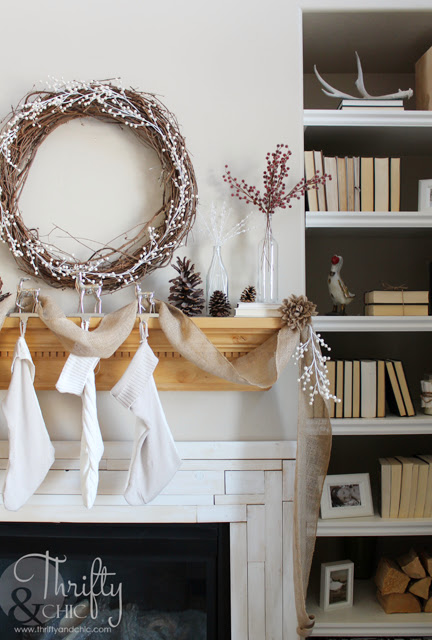 Burlap and White Christmas Mantel