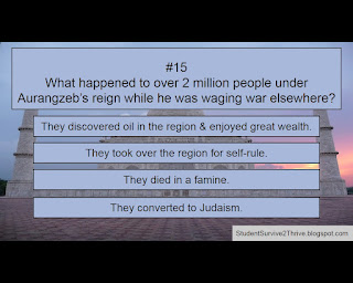 What happened to over 2 million people under Aurangzeb’s reign while he was waging war elsewhere? Answer choices include: They discovered oil in the region & enjoyed great wealth. They took over the region for self-rule. They died in a famine. They converted to Judaism.