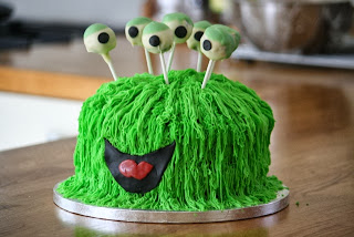 Green Alien Cake with Cake Pop Eye Balls