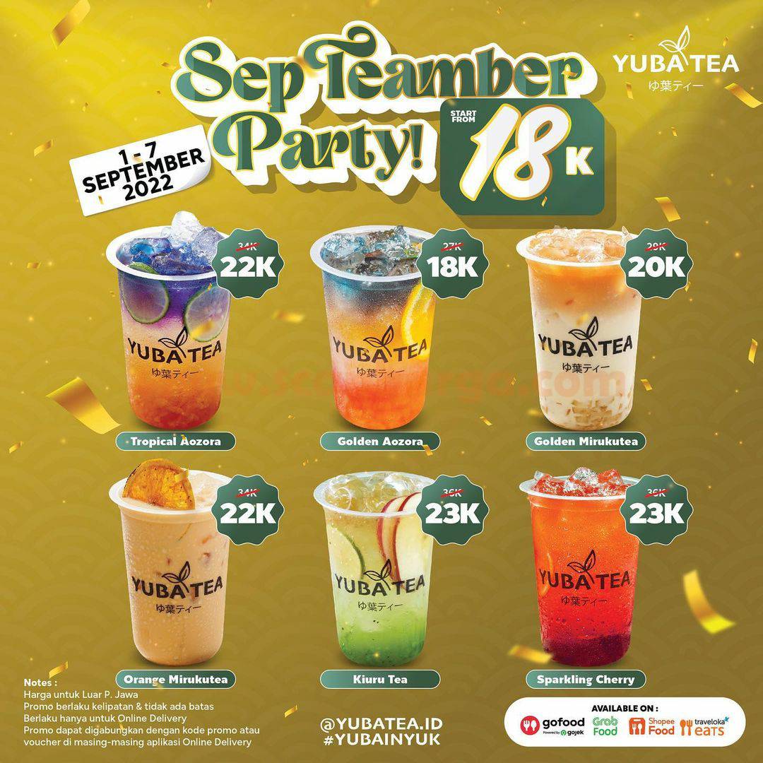 Yuba Tea Promo September Party - Harga Spesial Drink mulai 15K/ Cup