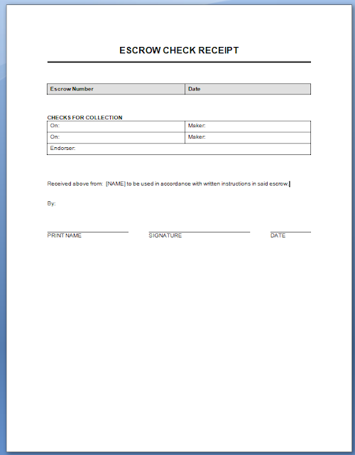 Escrow Check Receipt