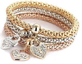 JISTL Fashion Women 3Pcs Gold Silver Rose Gold Bracelets Set Rhinestone Bangle Jewelry 