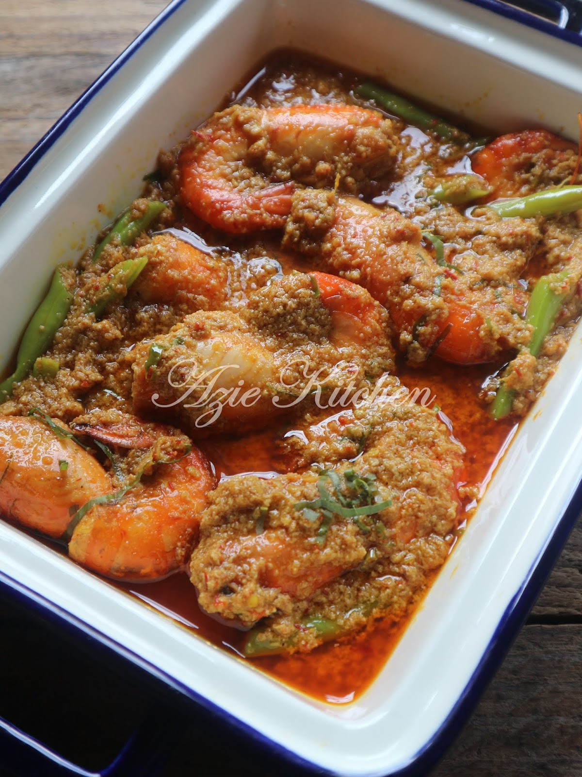 Rendang Pedas Udang Galah Dengan Kacang Buncis - Azie Kitchen