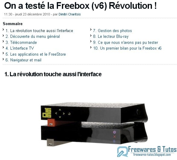 Le site du jour : test de la Freebox Revolution